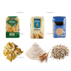 Automaattinen litteäpohjainen pussi, joka muodostaa täyttöpakkaukset jyville